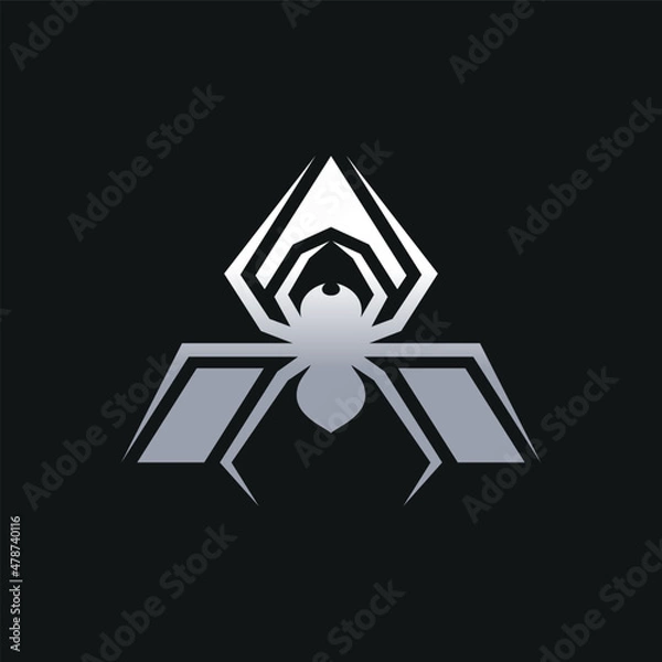 Obraz Silver spider logo on black background