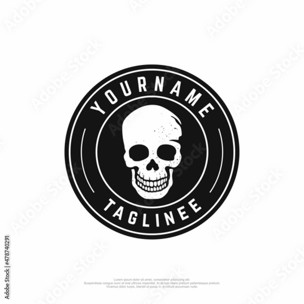 Obraz Skull head badge logo in black and white