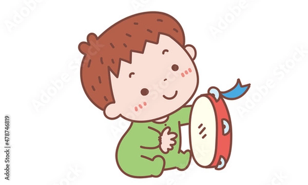 Fototapeta タンバリンを叩く赤ちゃん