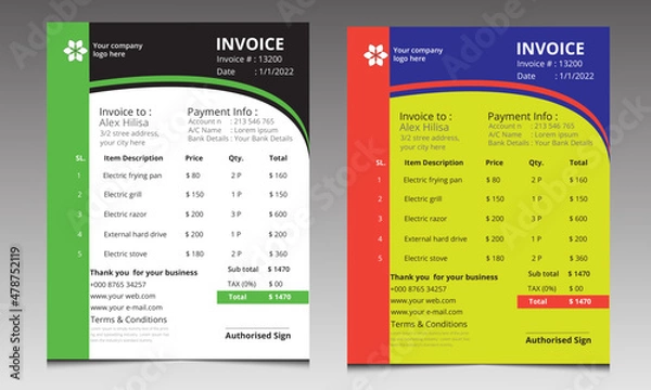 Fototapeta Corporate business INVOICE design template 2022.