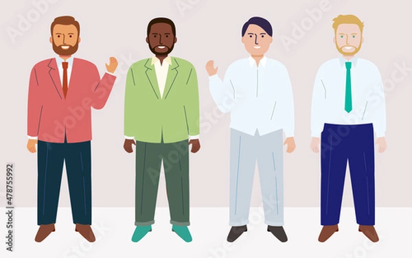 Obraz オフィスで働く男性キャラクター。ベクターデータ。