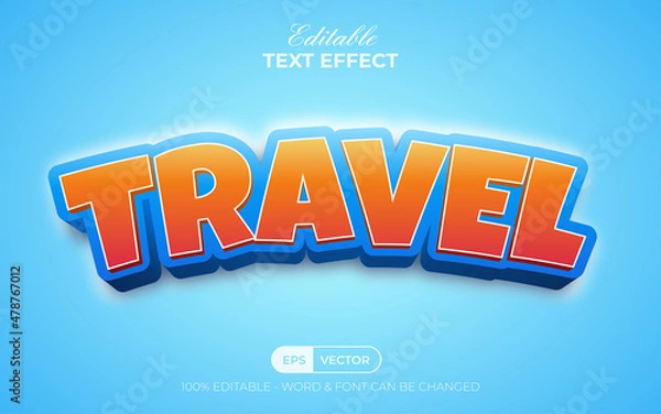 Fototapeta Cartoon text effect travel style theme. Editable text effect.