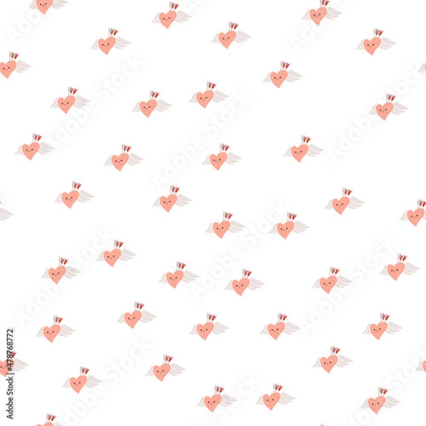 Obraz Vector seamless pattern with small red hearts on white backdrop. Valentines day background. Abstract geometric texture, repeat tiles. Love romantic theme. Minimal design for decor, textile, gift paper