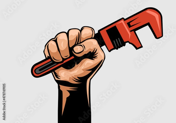 Fototapeta Vintage hand holding pipe wrench