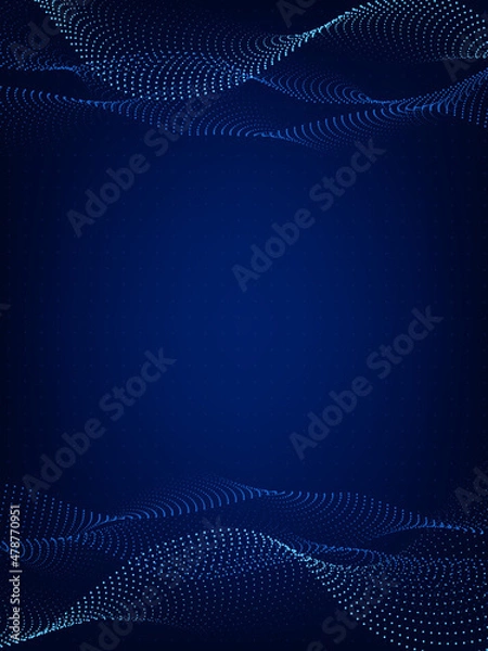 Obraz Abstract wavy curved lines, texture on gradient blue technology background with small dots. Digital data visualization. Tech, business, science concept. Use for banner, presentation, template.