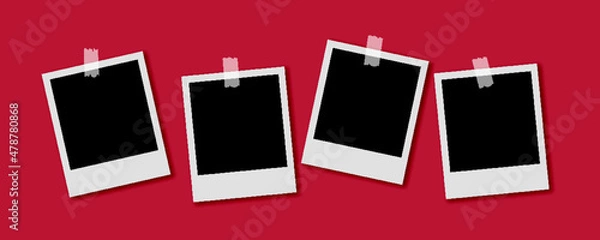 Fototapeta Polaroid photo series vector with scotch tape on red background