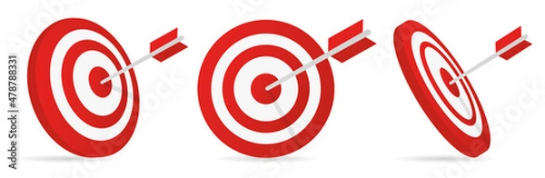 Obraz Realistic target and arrow icon. Goal achievement concept. Vector illustration.