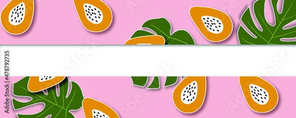 Obraz Papaya and monstera leaf background