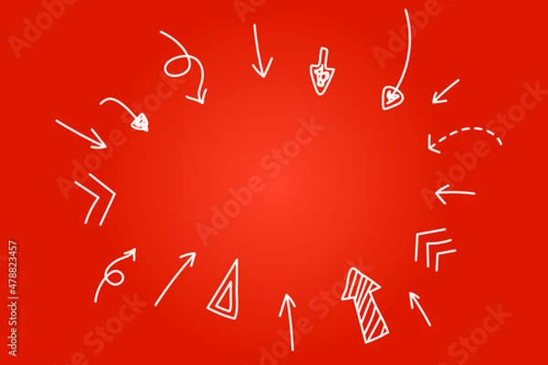 Fototapeta red background with arrows pointing to the centre