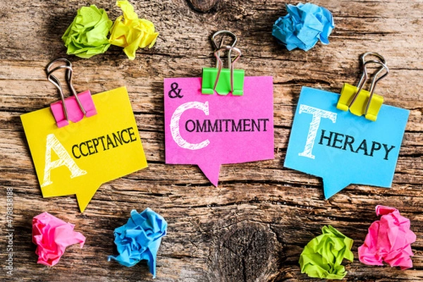 Fototapeta bulle Post-it acronyme ACT en anglais (Acceptance and Commitment Therapy)