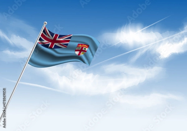 Fototapeta Flag of the Fiji on a stick, clear sky in the background
