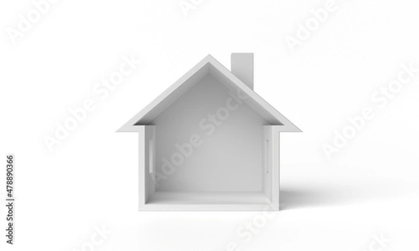 Fototapeta White small empty house in cross section. Real estate concept or symbol - simple 3d house isolated on white background. 3d illustration
