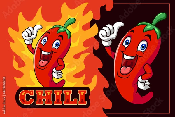 Obraz Cartoon chili pepper mascot giving thumbs up