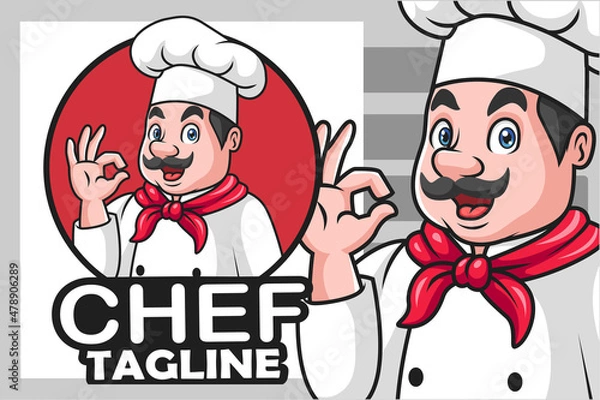 Obraz Cartoon chef man gesturing ok sign