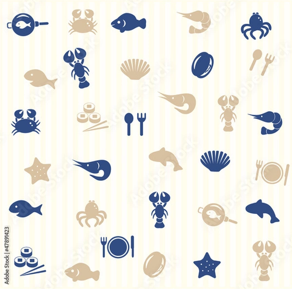 Fototapeta Sea food seamless pattern