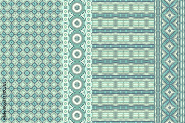 Fototapeta Multicolored striped borders seamless texture with patterns of various mosaic shapes. Design for wallpapers, carpets, linoleum, blankets, fabrics, curtains, packaging and other home decor.