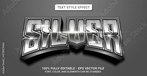 Fototapeta Text Style with Silver Theme. Editable Text Style Effect.