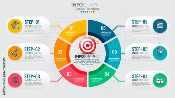 Fototapeta Infographics template with 6 elements workflow process chart.