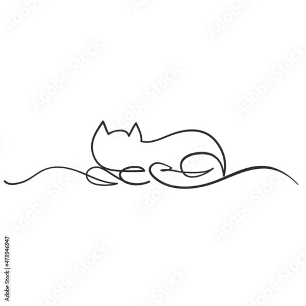 Fototapeta cat silhouette one line hand drawn for design
