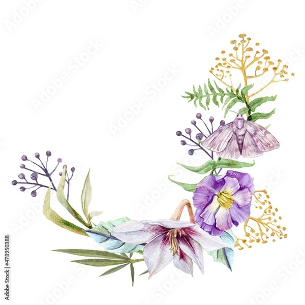 Fototapeta Pink Butterflies and Floral Frame