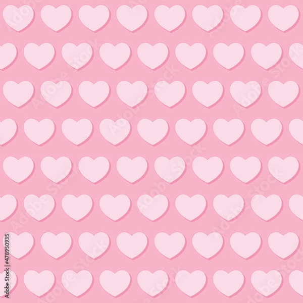 Fototapeta Cute hearts with shadows seamless pattern. Cartoon vector illustration with 3d effect . Colorful and playful print for Valentine day. Love and holidays gifts concept