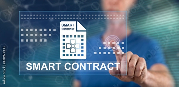 Fototapeta Man touching a smart contract concept