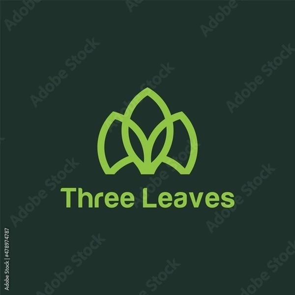 Obraz Simple Leaf Abstract Vector Logo Design with Linear Style 3 Leaves. Logo for Spa, Cosmetics, Medicine, Boutique, Relax Yoga, Meditation and Hotel. Elegant Logo Illustration