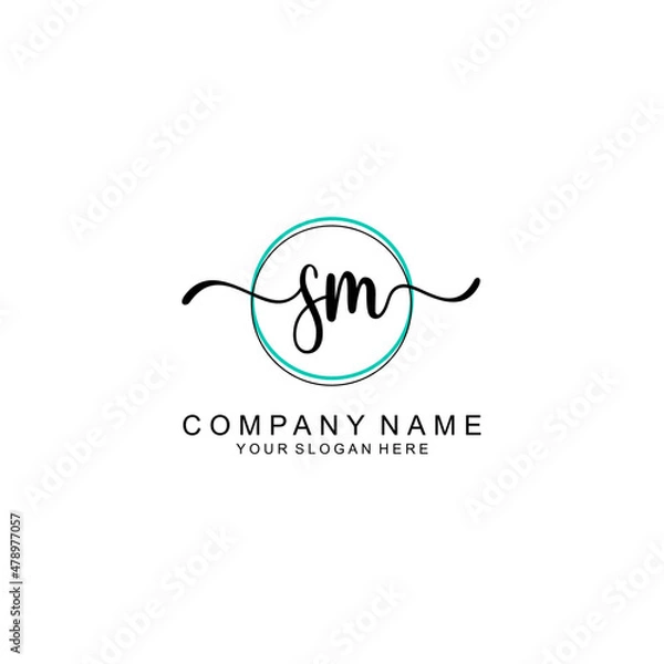 Obraz SM Initial handwriting logo with circle hand drawn template vector