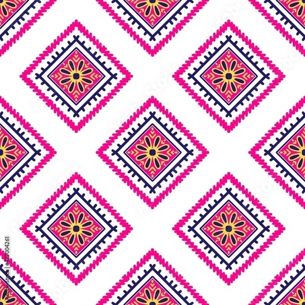 Fototapeta seamless pattern, Ikat ‘pattern ,Ethnic ,textile, tribal ,American, American ,Aztec, fabric ,geometric ,motif ,mandalas, native ,boho ,bohemian ,carpet ,india ,Asia ,illustrated 