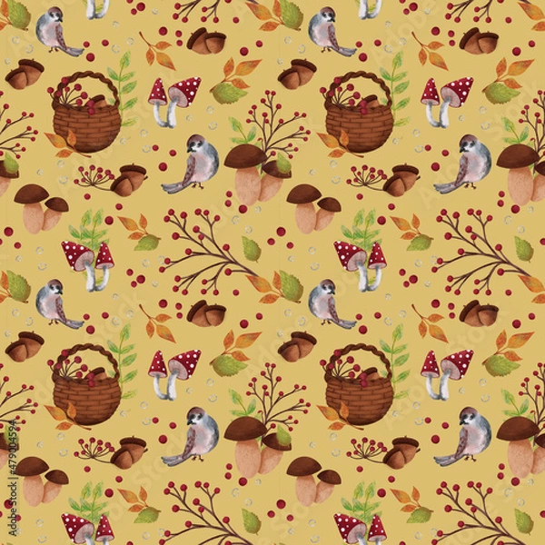 Fototapeta Seamless pattern with forest motif.