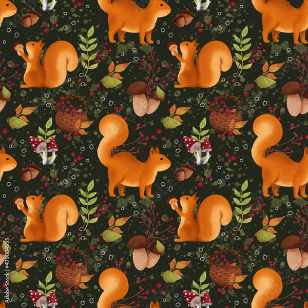 Fototapeta Seamless pattern with forest motif.