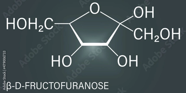 Fototapeta Fructose or D-fructose fruit sugar molecule. Component of high-fructose corn syrup - HFCS. Skeletal formula.