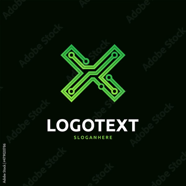 Obraz Letter X logo. Green digital logo. tech logo