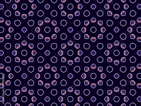 Fototapeta Hypnotic pink neon abstract flower pattern on a black background.
