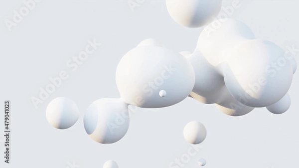 Fototapeta 抽象的な白い背景。メタボール、リキッドボール、シャボン玉