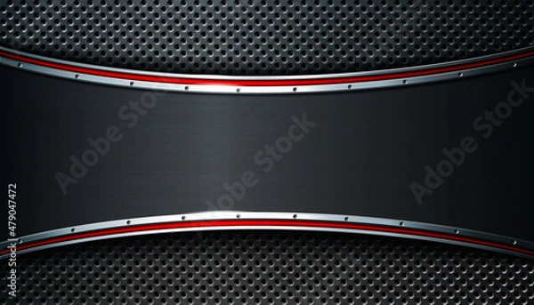 Obraz Dark metal perforated background with place for text. For industrial and technology design.