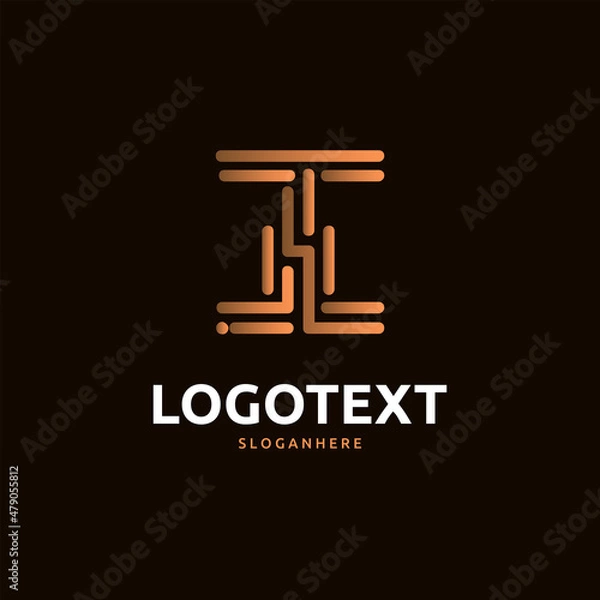 Fototapeta I letter golden logo abstract design on dark color background. I alphabet logo