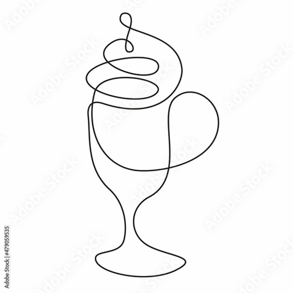 Obraz Doodle coffee glass with latte. Simple continuous outline drawing. Hand drawn design element. Milk cocktail.