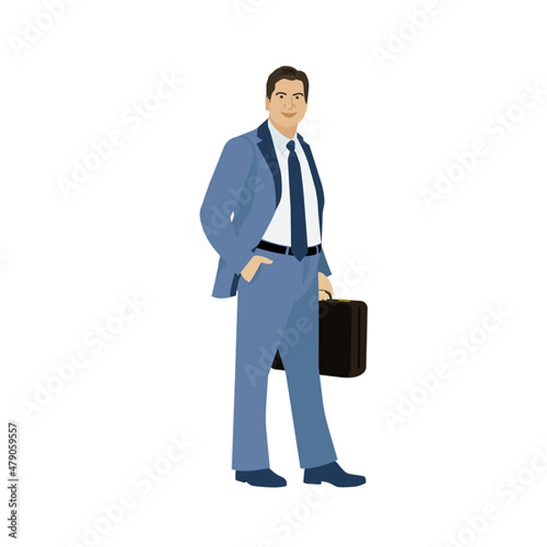 Obraz a business man in a suit with a briefcase for animation. Vector illustration of a man dressed in a stylish business suit. All details are on separate layers with names.