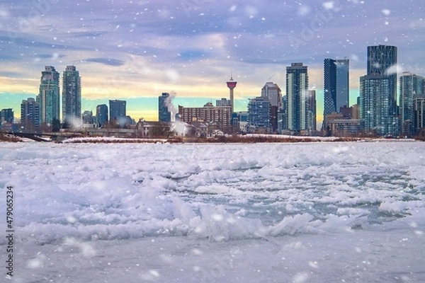 Fototapeta Calgary Skyline On A Snowy Day