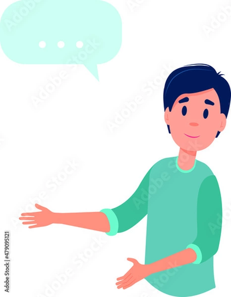 Fototapeta flat vector illustration of Man's face chatting. Speech bubble above him and place for text on white background