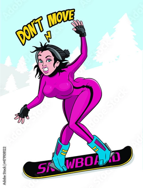 Obraz Woman learning snowboarding on snow slope
