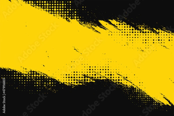 Obraz Yellow and black backdrop with dot halftone pattern element. Abstract brush grunge background. retro comic concept for your graphic design, banner or poster. Vector illustration.