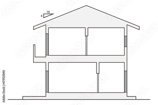 Obraz 日本の戸建住宅の立面断面図 外皮のベクターイラスト