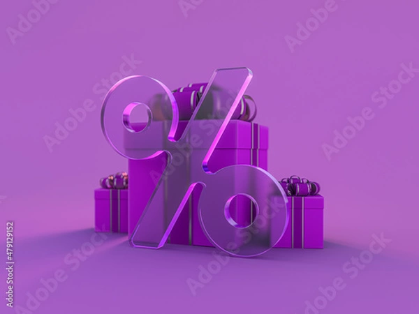 Obraz Gift box in purple paper isolated at violet background. 3D