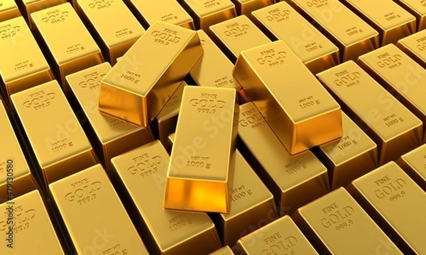 Fototapeta Gold bars and financial concept, concept image. 3d rendering