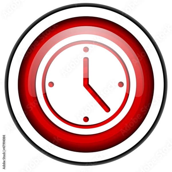 Fototapeta clock red glossy icon isolated on white background