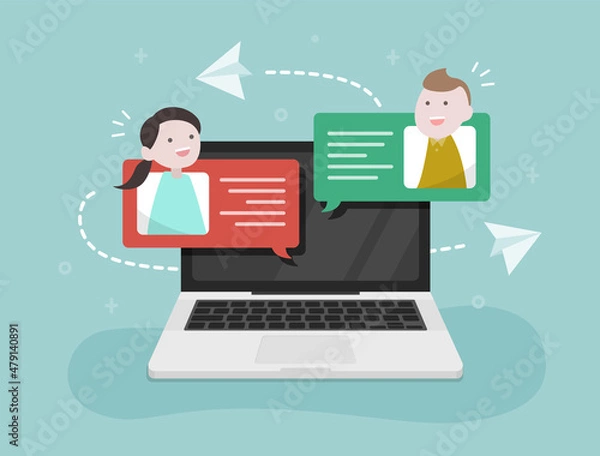 Obraz オンラインでチャットをする男女のベクターイラスト