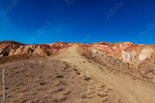 Fototapeta Mountain landscapes with beautiful views of red rocks and peaks in Altai