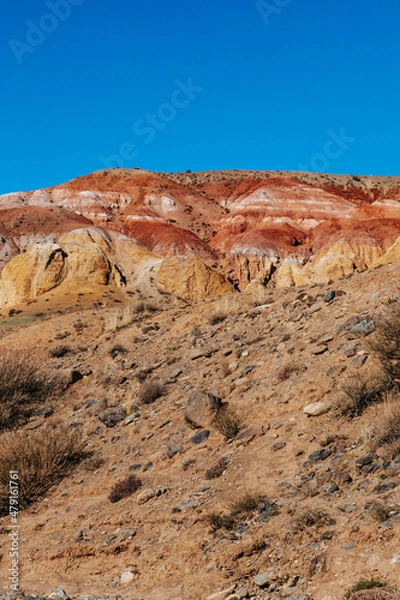 Fototapeta Mountain landscapes with beautiful views of red rocks and peaks in Altai